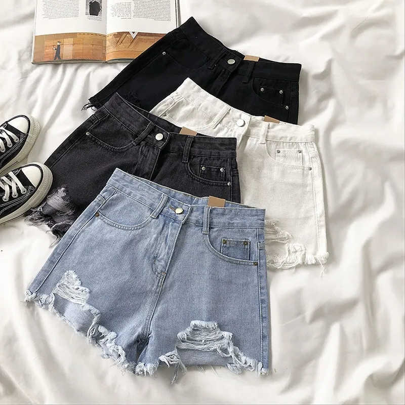 Waist High Summer Cowboy Womens Shorts Korean Style Casual Denim with Pockets Tassel Detail Perforated Design Y2K White Jeans M260612