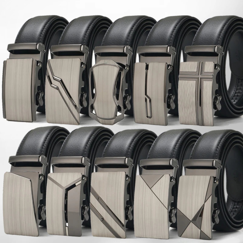 35cm Mens Leather Belt Alloy Automatic Buckle Business Leisure Youth Middle-aged and Elderly Belt Belt for Men 260612