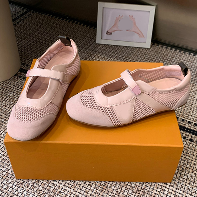 Designer Summer Mesh Ballet Flat Womens Classic Color Blocked Letter Flower Mary Jane Sneakerina 1AK5C7 Outdoor Lightweight Soft Fashion Buckle Snea