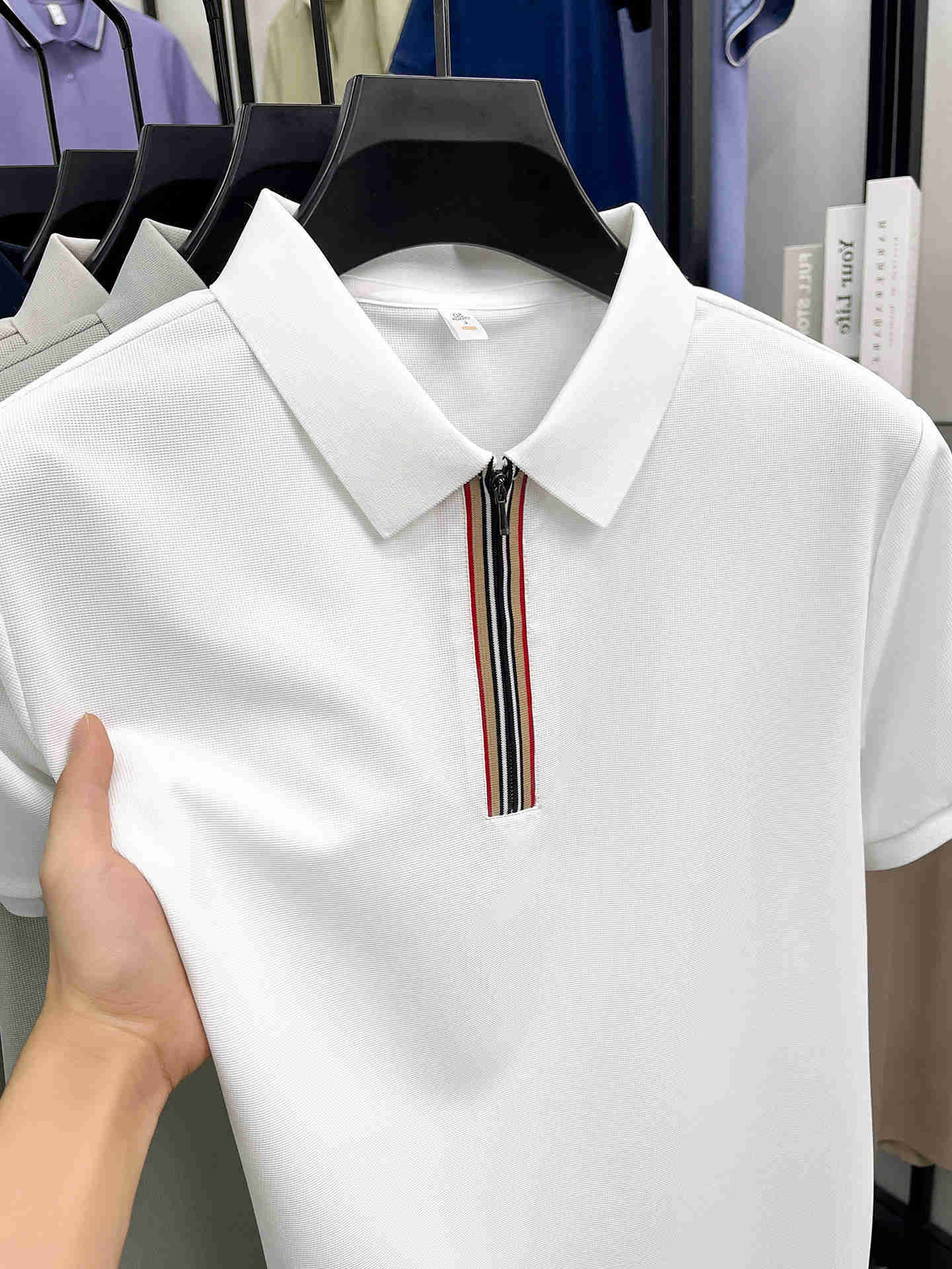 sleeve short mens shirt ice silk breathable summer new fashion colorful stripe embroidery half zipper lapel T-shirt M260612