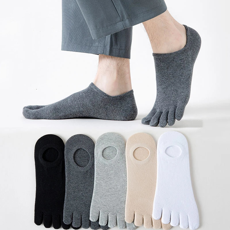 5 Pairslot Summer Mens Split Toe Boat Socks Black Gray Solid 100 Cotton Breathable Five Finger Casual Sports socks 260611