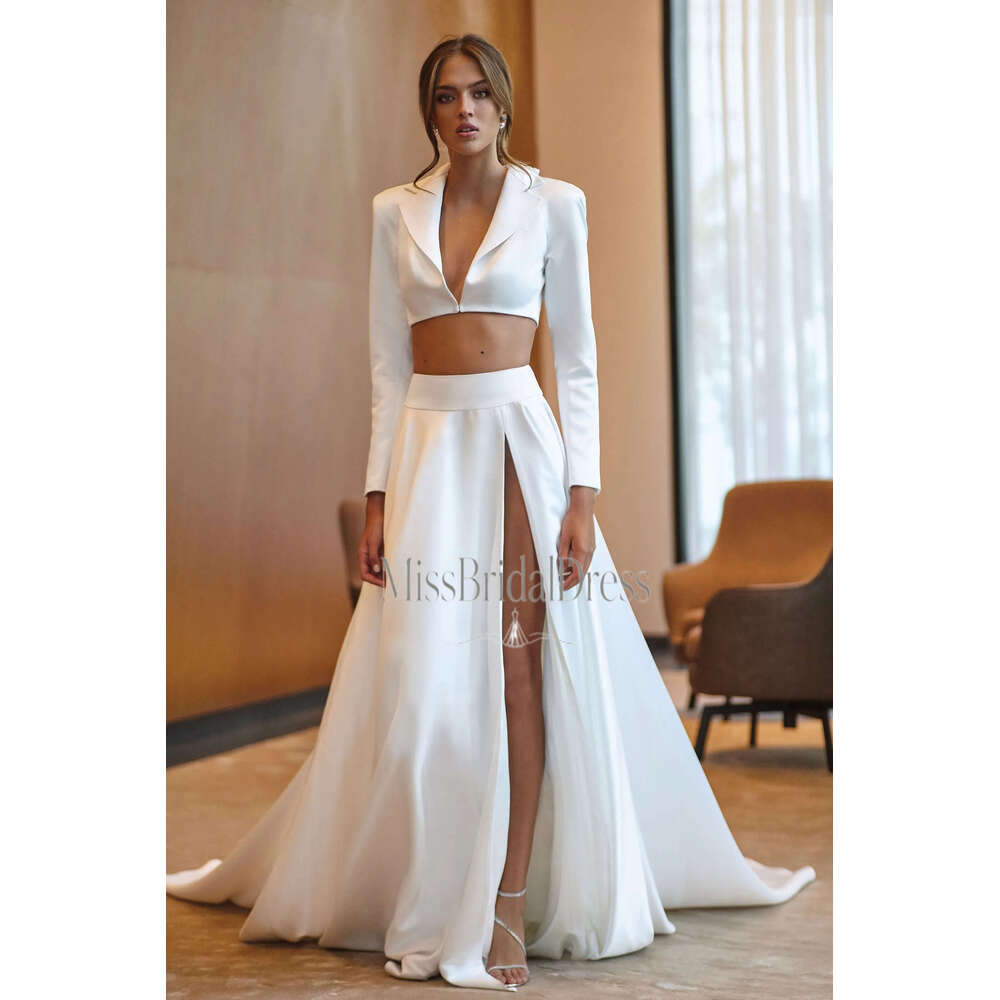 2 Pcs Cheap Simple Wedding Dresses A Line Bridal Gowns Backless Plus Size Custom Made Handmade Flowers Mb612