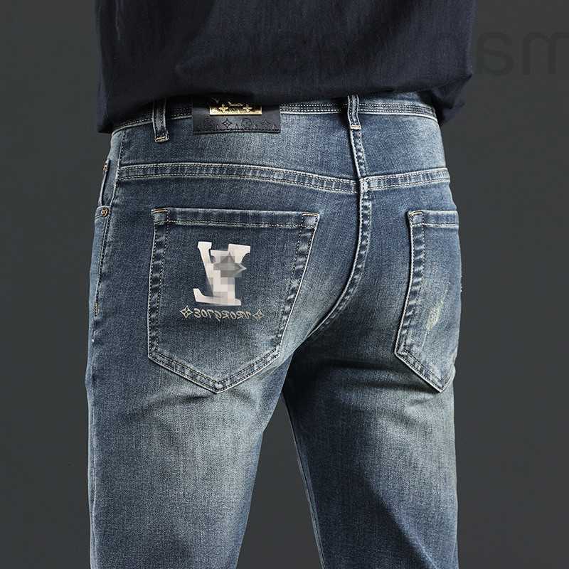 Jeans Mens Autumn Korean Slim-fit pants Slim Fit Thick Embroidered Blue Grey Pants L1E8 S260612