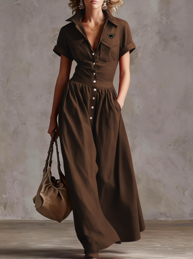 Maxi long shirt dress summer Designer women's casual dresses plus size short sleeves slim fit solider color