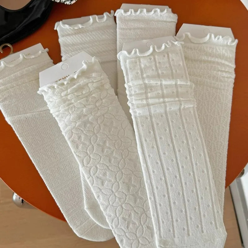 Women Lolita Socks Fashion Sexy Crew Socks for Female Summer Solid Hollow Girls Soft Cute Middle Socks for Women Mesh Thin Sexy 260612