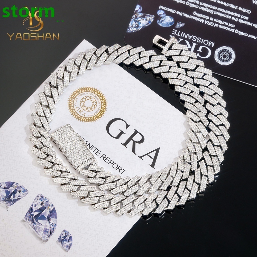 Yaoshan 12mm 3 Rows Moissanite Cuban Chain Link Bracelet Gold Plated S925 925 Sterling Silver Iced Out GRA VVS D Color Hip Hop