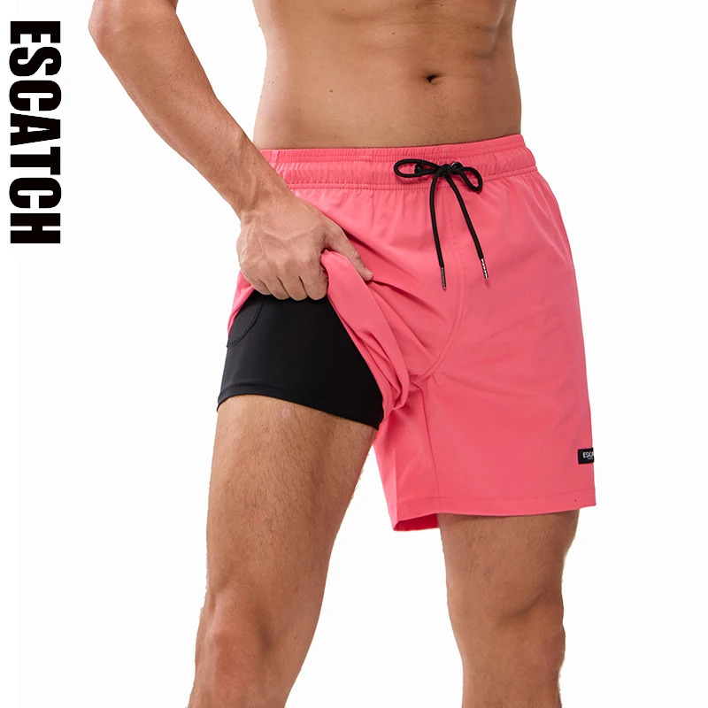 ESCATCH 2026 Latest Mens Shorts Breathable Long Lining Quick-Dry Sports Swim Traje De Bao Hombre Zipper Pockets Beach Shorts 260612