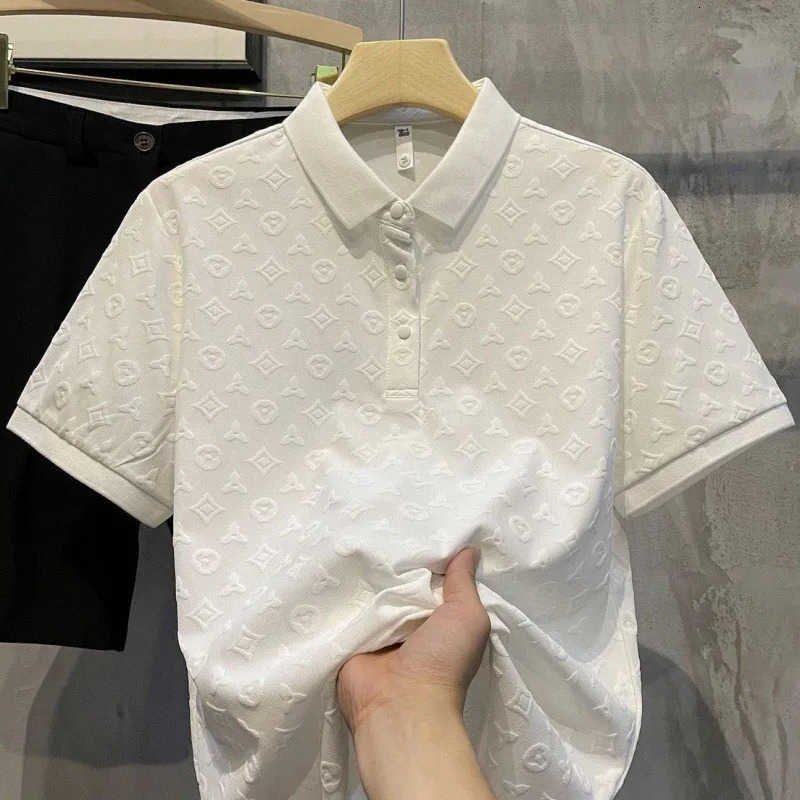 New Mens Lop-up Hollow Summer Short-sleeved Tee Shirt Ice Silk Breathable Business Fashion T-Shirt Male Brand Clothes M260612
