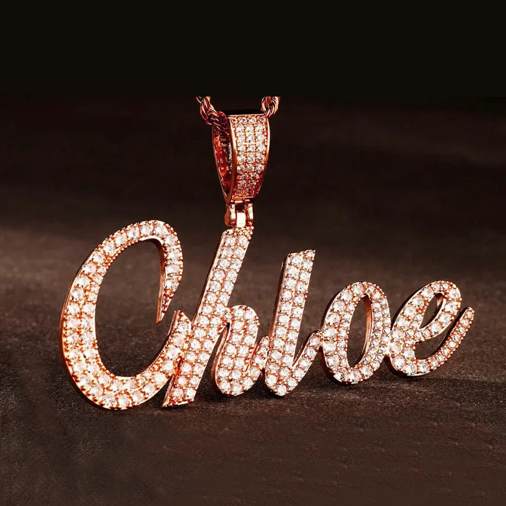 UWIN Custom Brush Font Name Necklaces Iced Out Cubic Zirconia Paved Setting Personalized Letter Pendant Fashion Jewelry for Gift 260611