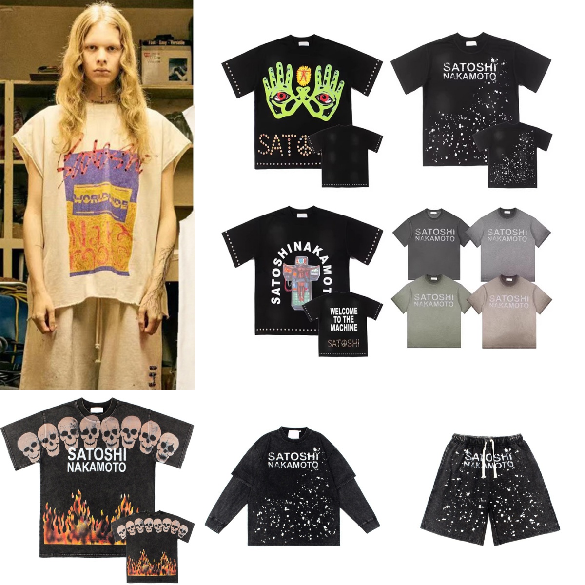 Designer T-shirt spring and summer short-sleeved tops fashion casual street trend letter print washed distressed pure cotton men's and women�