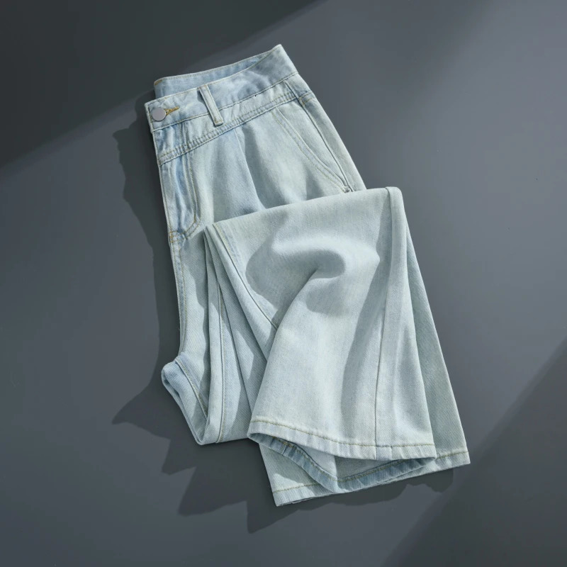 2026 Summer Style Lightweight Denim Jeans High Quality Womens Straight Loose Casual Wide Leg Pants Girls Trousers 260609