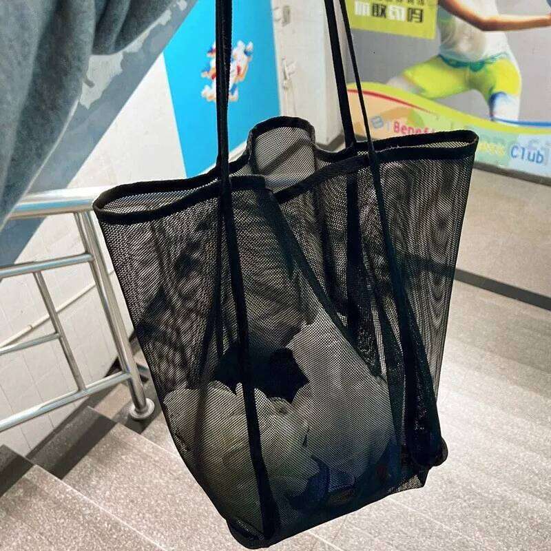 New Fashion INS Style Mesh Shoulder Transparent Large Capacity Handbag Lightweight Shopping Bag