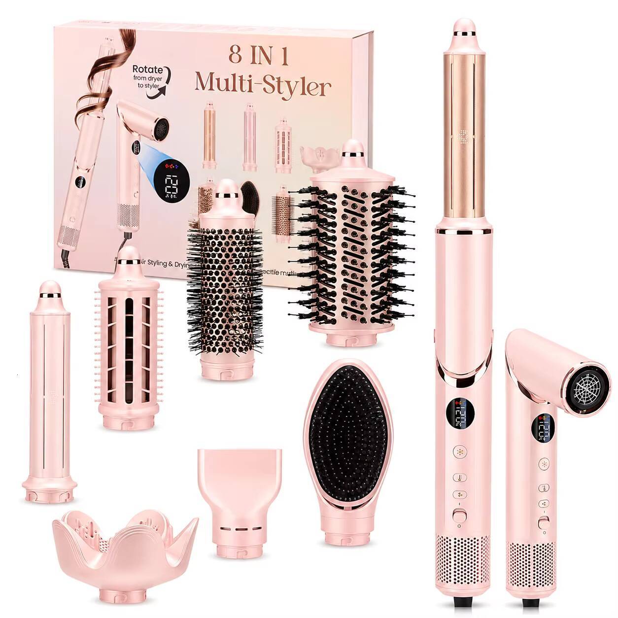 High-Speed 110000Rpm Negative Ion 8-In-1 Multi-Function Styler One-Step Hot Air Brush Hair Dryer Curler