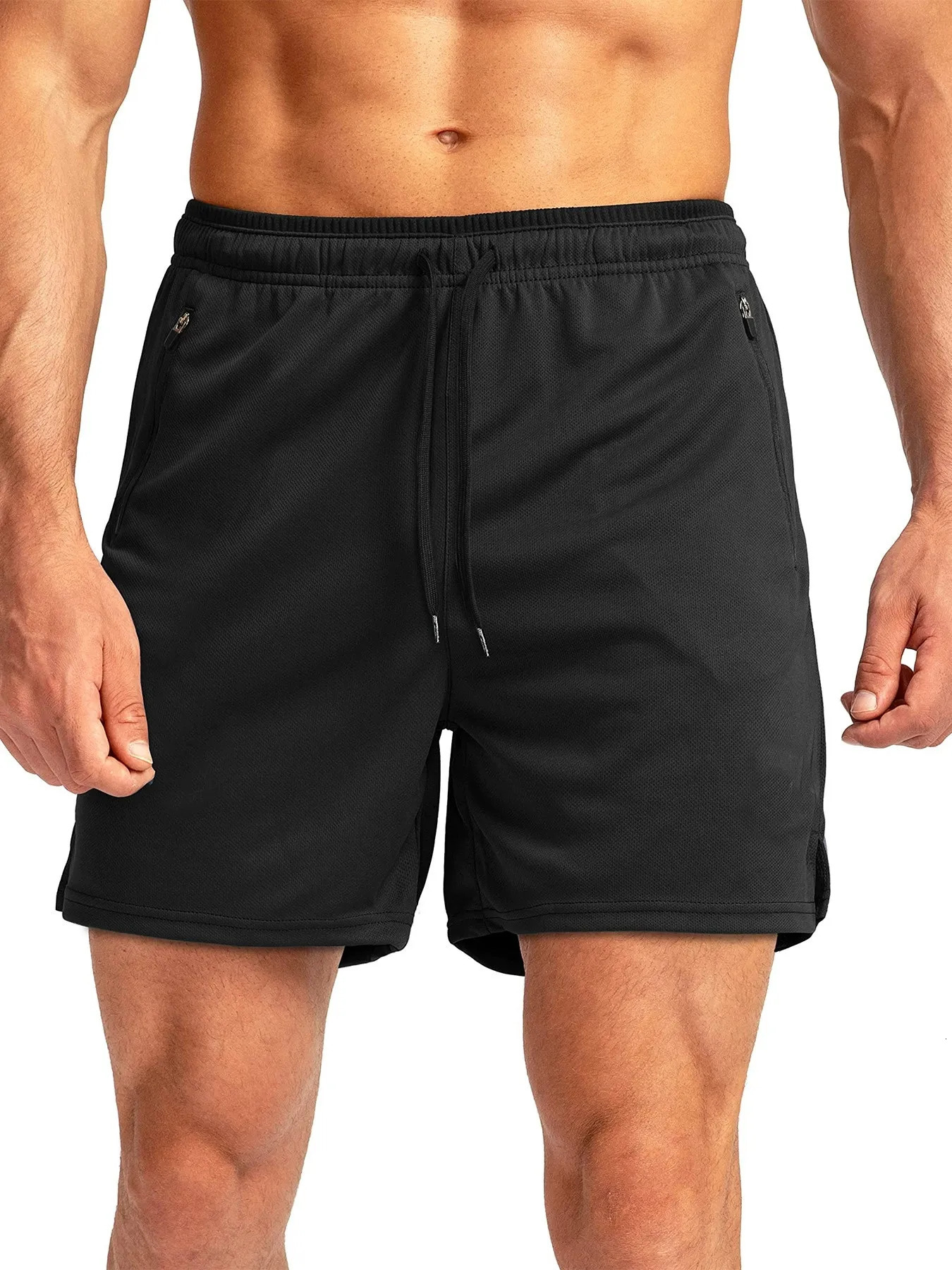 2026 Mens Quick Dry Running Shorts with Zipper Pockets 5 Athletic Workout for Gym Fitness Training Jogging 260612