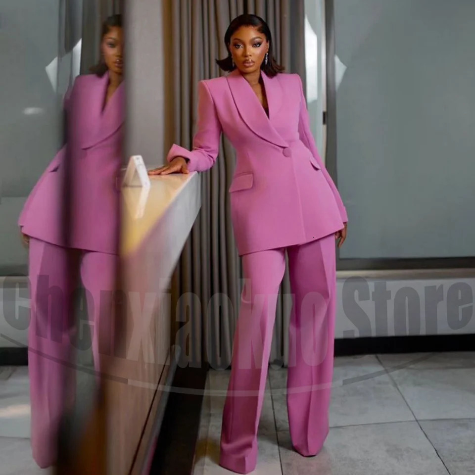 Womens One Button Suit Fashion Shawl Lapel Tailored Wear Party Evening Wedding High Quality Fashion Pants Sets Two Piece 260610