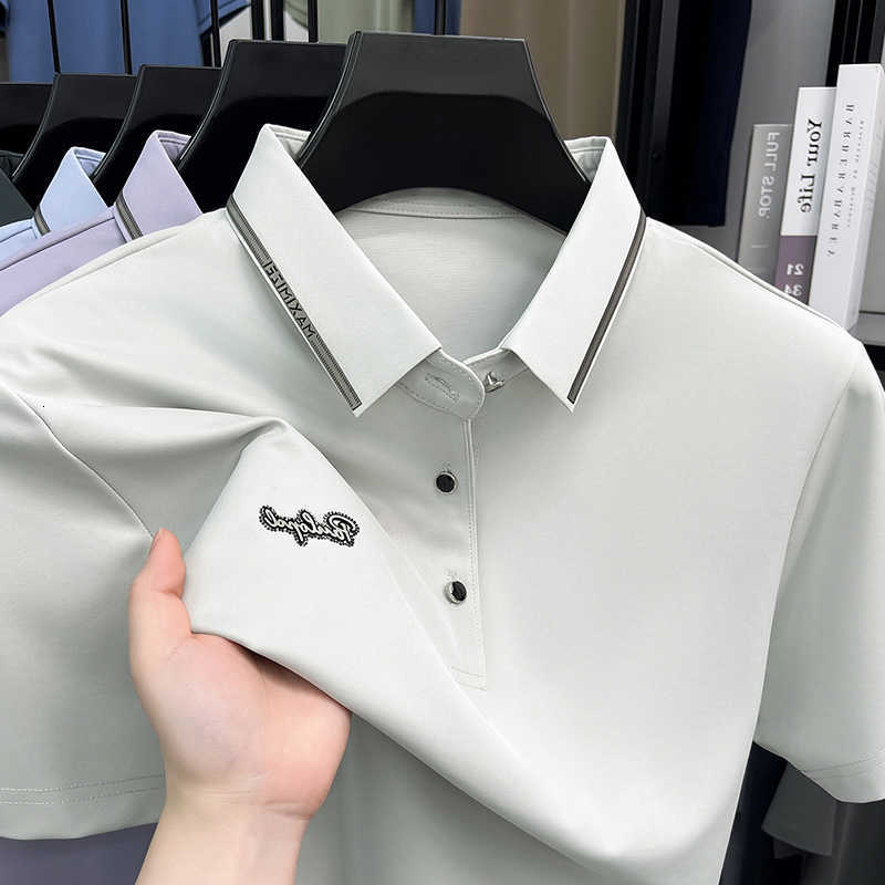 mens brand High end shirt short sleeve summer new fashion letter embossed ice silk breathable casual lapel T-shirt M260612