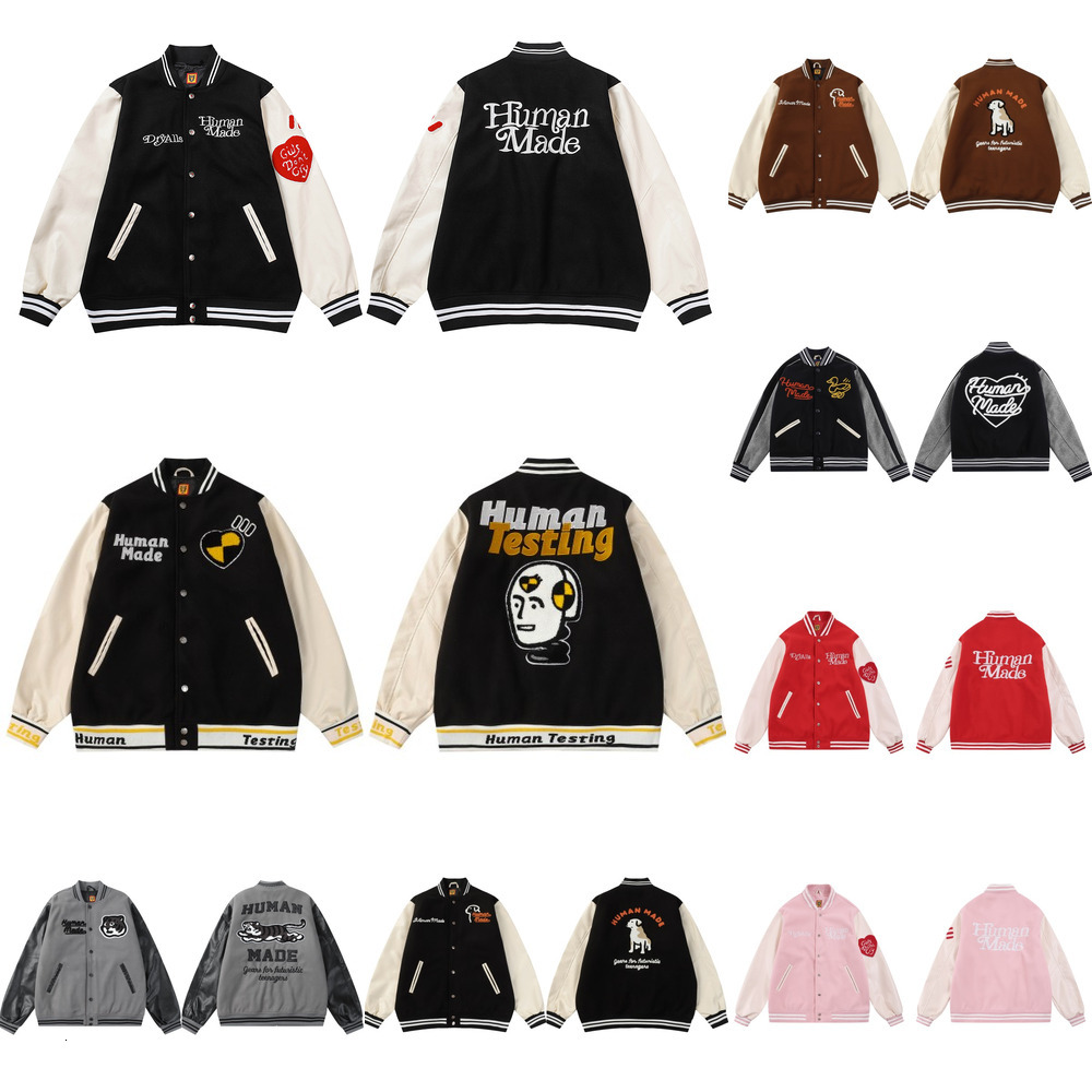 Designer Humanmades Mens Jacket fashion human heart baseball jacket retro duck tiger embroidered Leather Coat Unisex Human Varsity Jacket Winter str