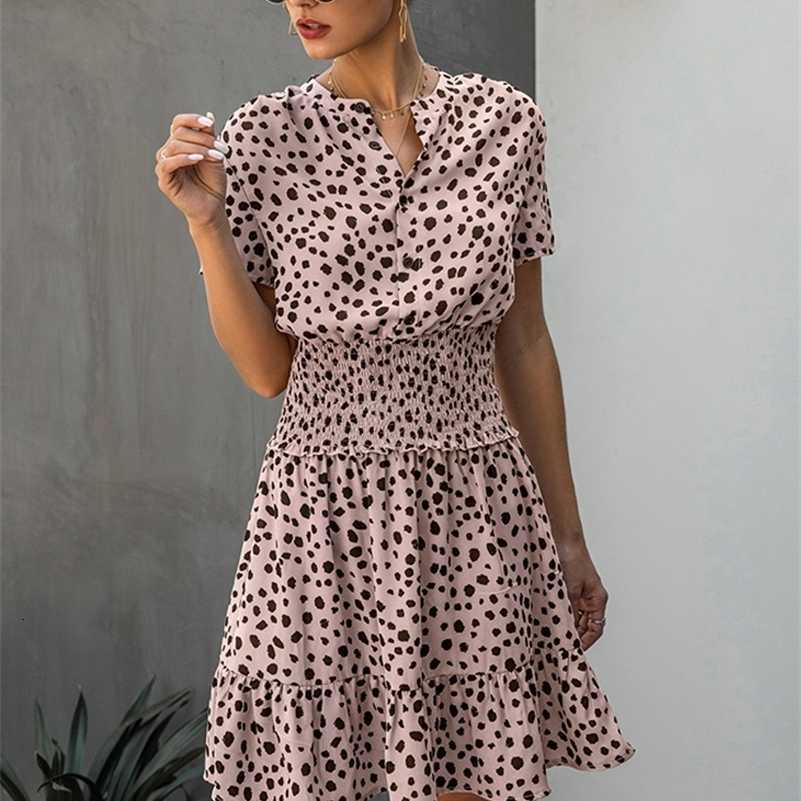 Dresses Casual Dress Women Leopard Casual Black Summer Ruffle Mini Dresses Buttons Waisted Fitted Clothing Womens Clothes S260612