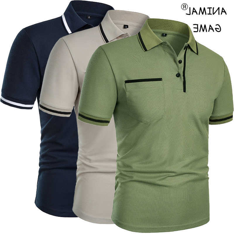 Short Sleeve New Mens Shirts Solid Color Casual T-shirt Summer Trendy Breathable Loose Basic Splice Top Pockets Men Shirts M260612