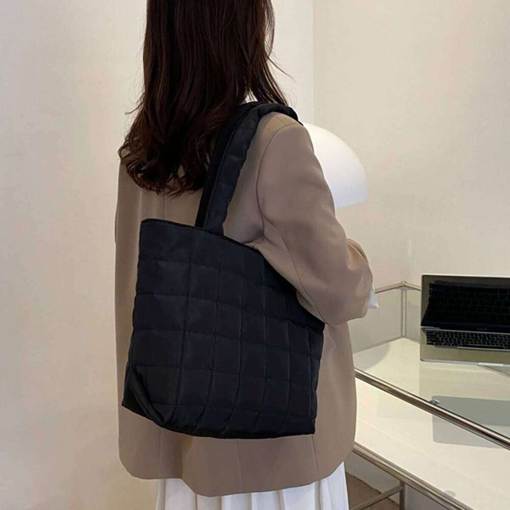 Black fashion large capacity new nylon solid color student all-in-one cotton shoulder Senior sense commuter Tote bag 1 pack