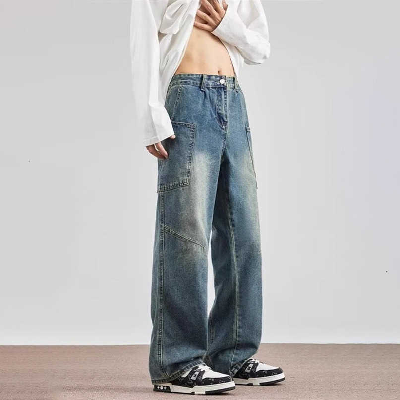 MultiPocket Retro Cargo Jeans For Y2K Vintage Distressed Baggy Denim Pants Autumn High Strt Straight Wide Leg Jean S260612