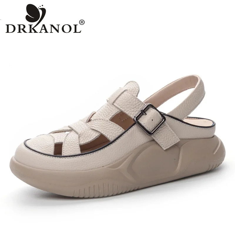 DRKANOL 2026 Genuine Leather Platform Sandals Women Wedges Buckle Casual Mixed Colors Versatile Summer Slingback Shoes 260611