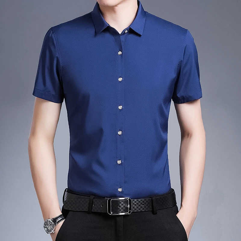 Solid Casual Mens Color Business Short Sleeved Shirt Non Ironing Comfortable Top M260612