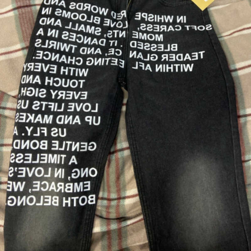 Trendy Jeans American Fashion High Street Trousers Letter Printed Pattern Wide Leg Y2K Mens Retro Gothic Casual Pants Q260612