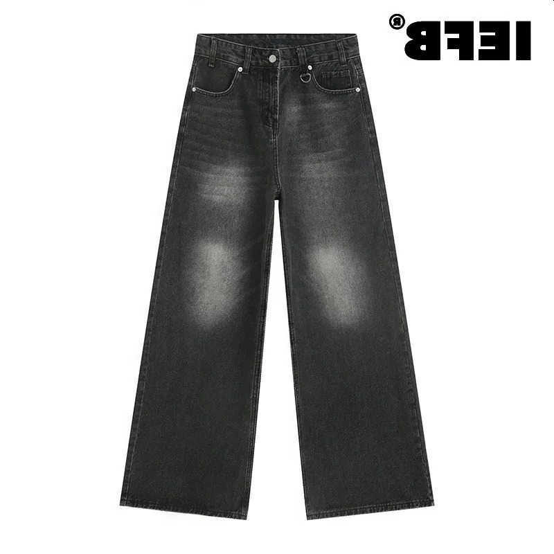 Summer IEFB Mens Denim Pants Old Blue Washed Jeans Straight Casual Menwear Loose Wide Leg Trousers 9C354 S260612