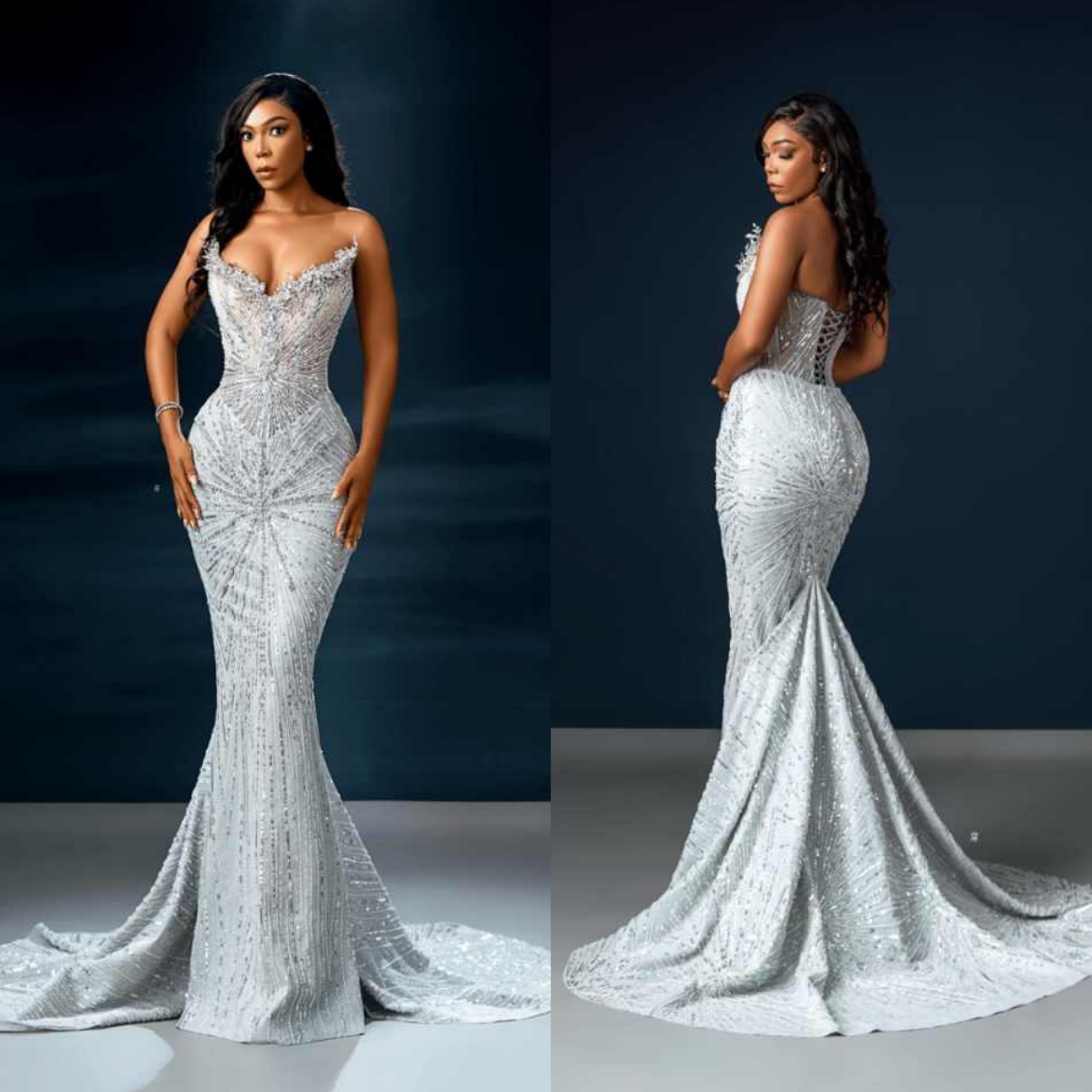 Elegant Diamond Crystal Mermaid Prom Dresses Aso Ebi Formal Evening Party Gown Customized 3D Floars robes de soiree