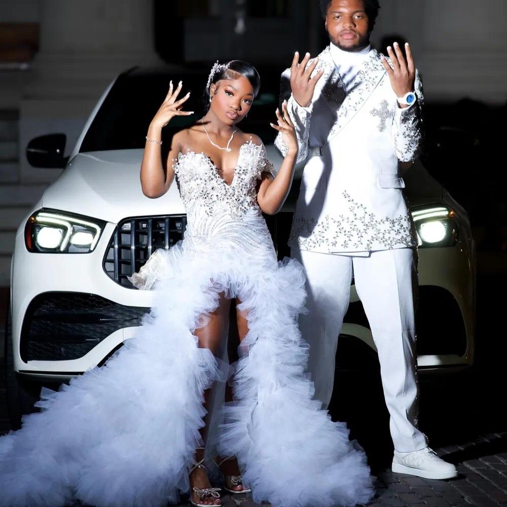 Mermaid Prom Dresses Beading Crystal Party Evening Gowns Luxury Tierd Ruffle Custom Made