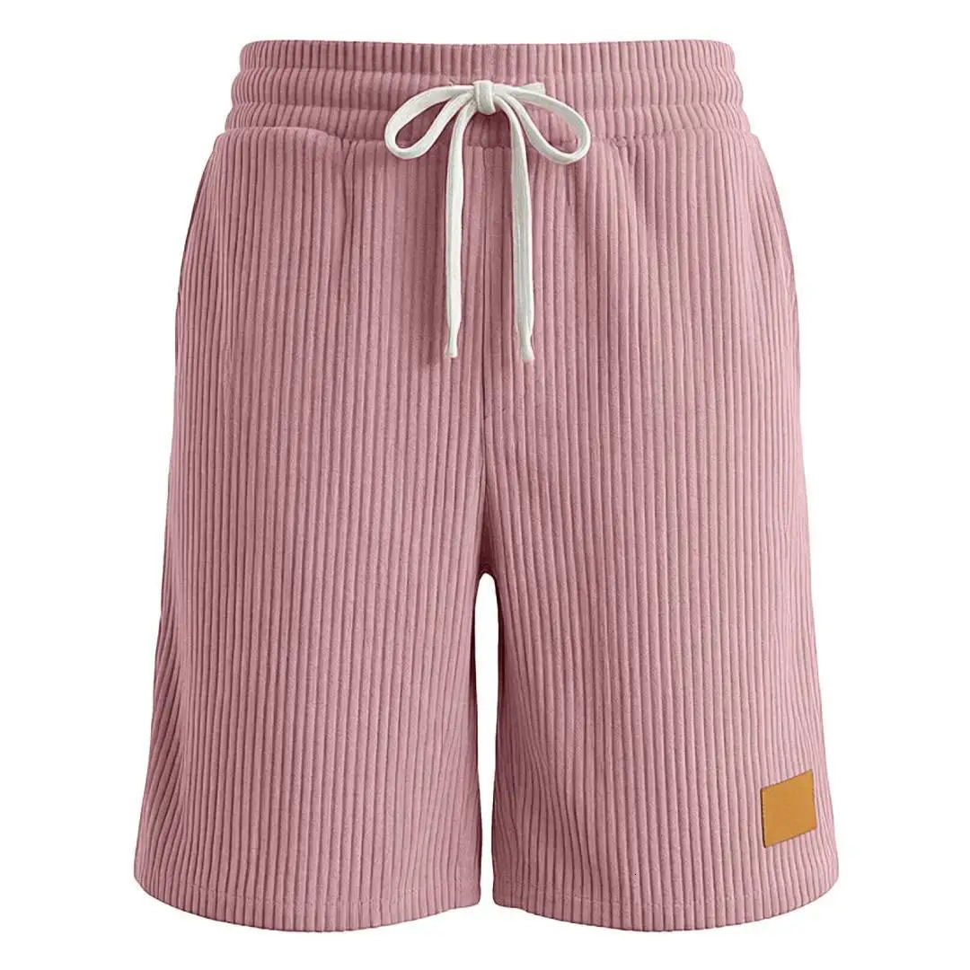 2026 Summer Men Corduroy Sweatpants Casual Shorts Mens Beach Short Trousers Solid Color Label Sportswear 260612