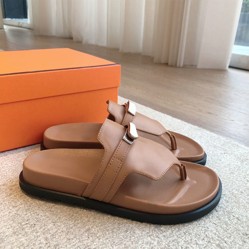 Miroir Qualité Designer Sandales Véritable Cuir Empire Tongs Femmes Diapositives Antidérapantes Été En Plein Air Casual Pantoufles De Plage 1103