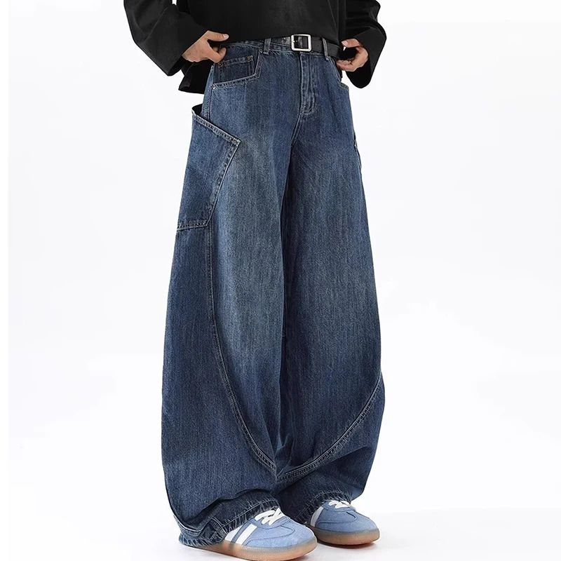 Korean Retro MenS Jeans Fashion Large Pocket n Curved Knife Jeans Straight Leg Pants Letter Embroidered Baggy Jeans Y2k 260610