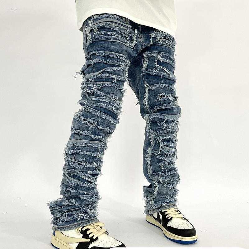 Jeans Mens Denim Jean Retro Hole Distressed Straight Washed Harajuku Hip Hop Loose Trousers S260612