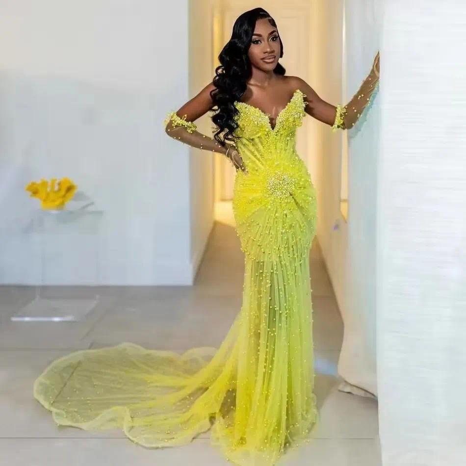 Prom Dresses with Detachable Sleeves Gloves Black Girls V Neck Formal Occasion Evening Gowns Mermaid Dress Custom Made