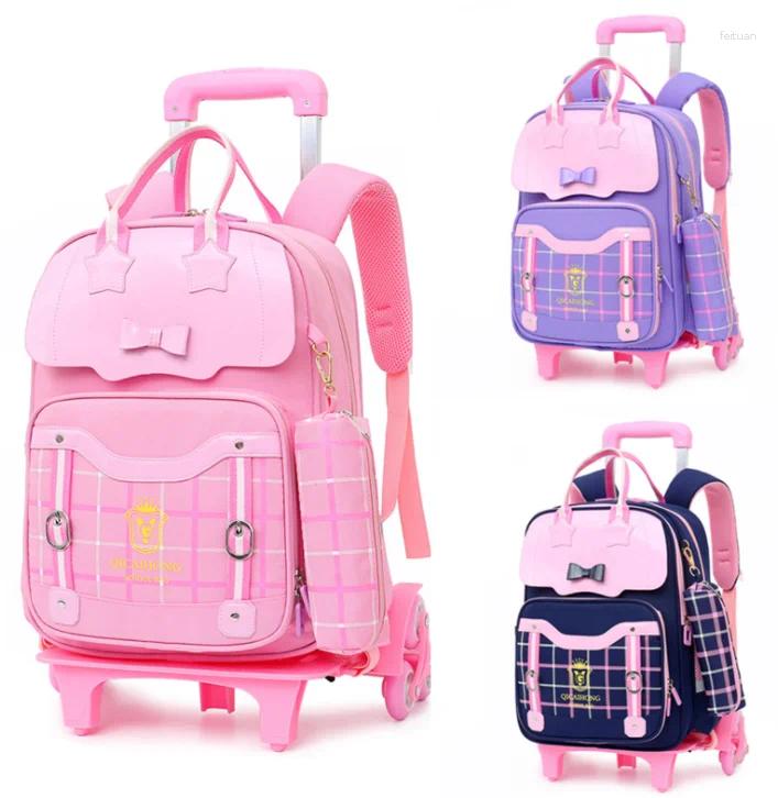School Bags Trolley Bag For Girls Wheeled Children Backpack Student Rolling