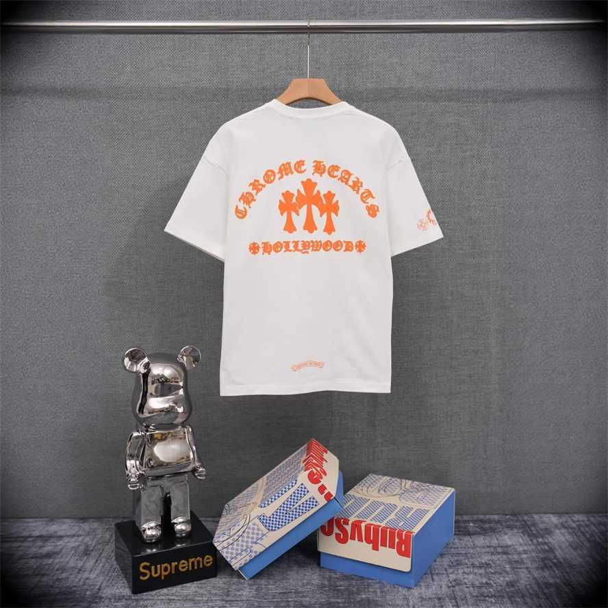 Correct version CH Chrome Summer Cross and Horseshoe Print Short Sleeve T-shirt Couple Style{category}{category}Y42V