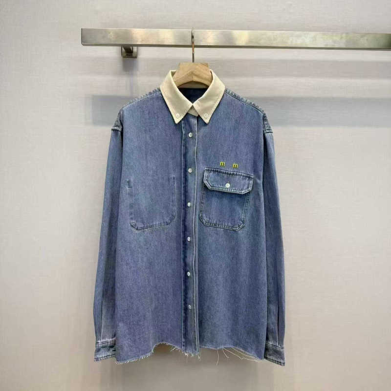 Designer Women's Jackets 26 woman Clothing M Brand Summer New Loose Casual Color-Block Turn-Down Collar Youthful Elegant Denim Shirt Jacket for