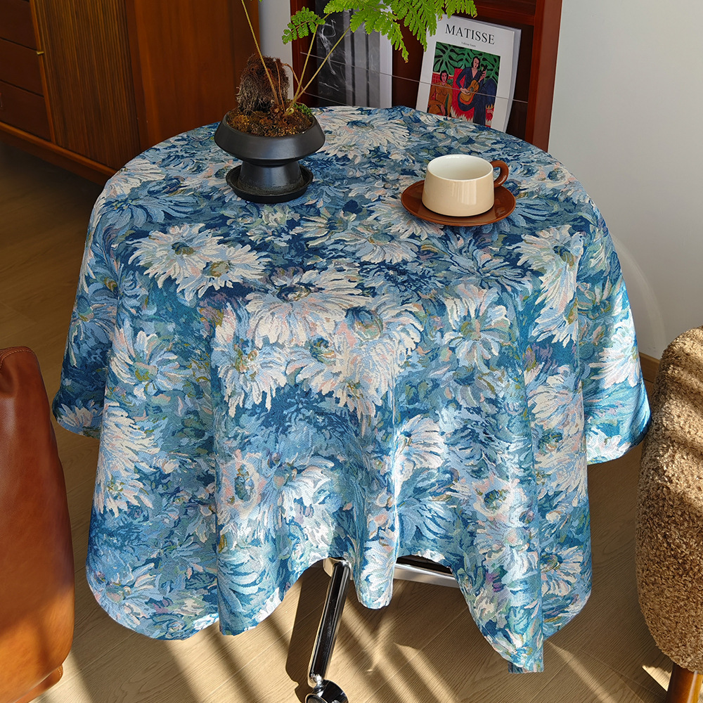 Nappe jacquard de style américain, fil de coton teint en fil, motif de peinture à l'huile Monet, couverture de table pastorale rétro pour table r