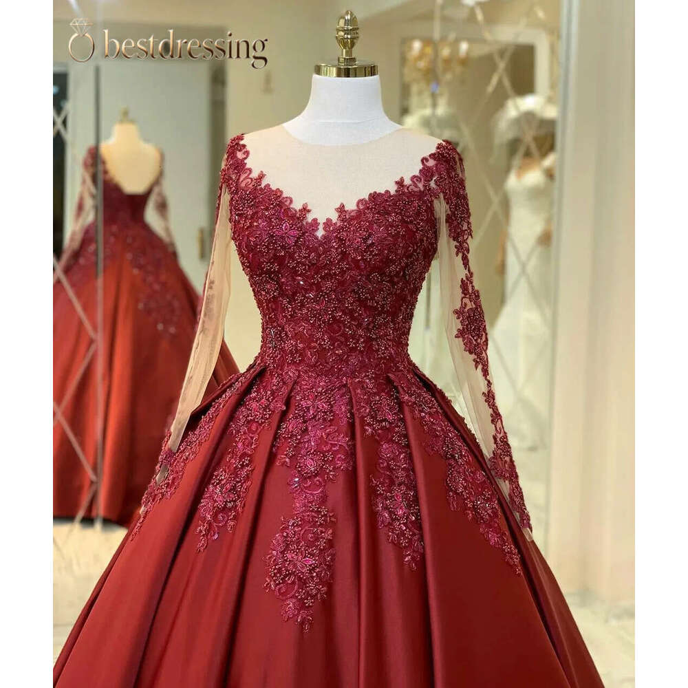 Burgundy Dresses Sequins Bridal Ball V Neck Puffy Lace Appliques Wedding Gowns Petites Plus Size Custom Made Bd612