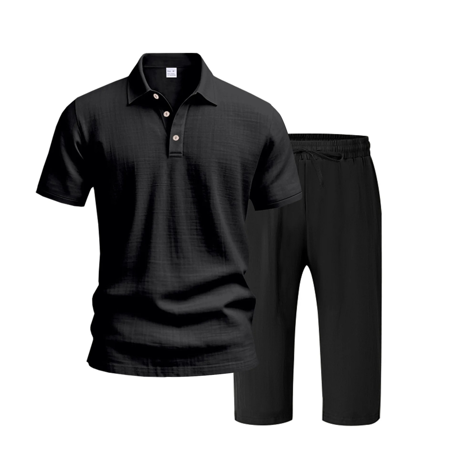 2piece Mens Quick Drying Casual Sports Suit Multi Pocket Cropped Pantssweat Absorbing Sport Collar Polo Shirt Set