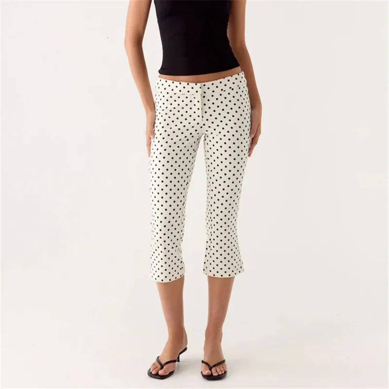 hirigin Womens Spring Summer Pants Casual Low Waist Solid Color/Dot Print Slim Fit Cropped Trousers Fashion Streetwear 260605
