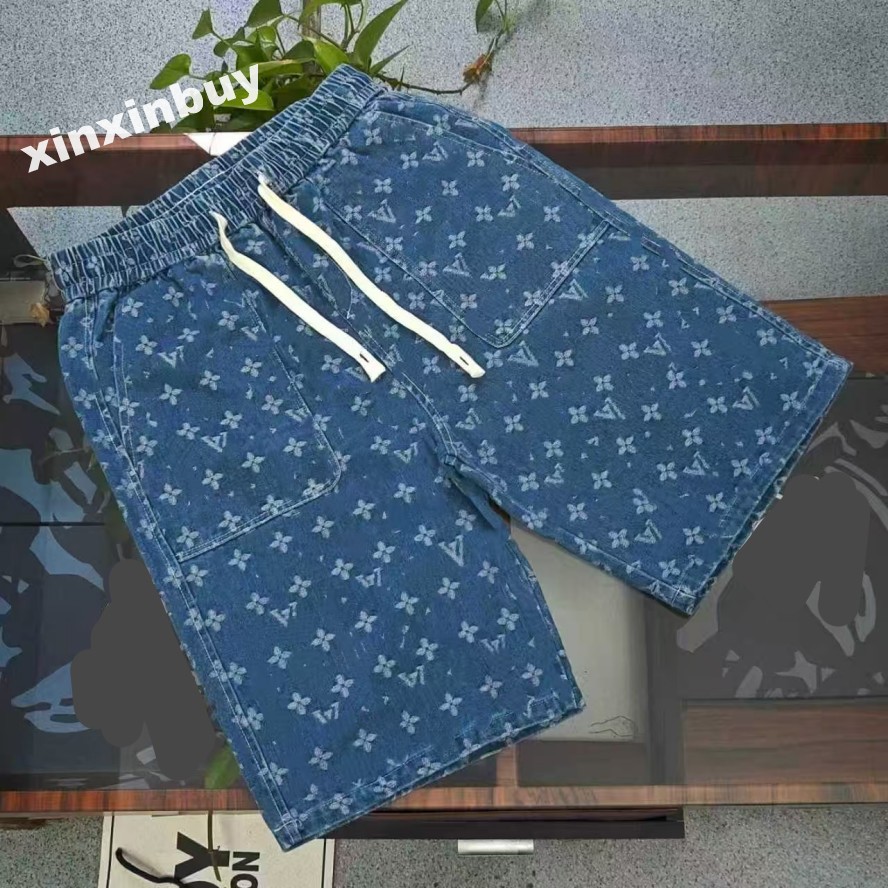 xinxinbuy Men women designer Shorts pant letters jacquard denim pocket pattern cotton Spring summer black khaki blue L-3XL