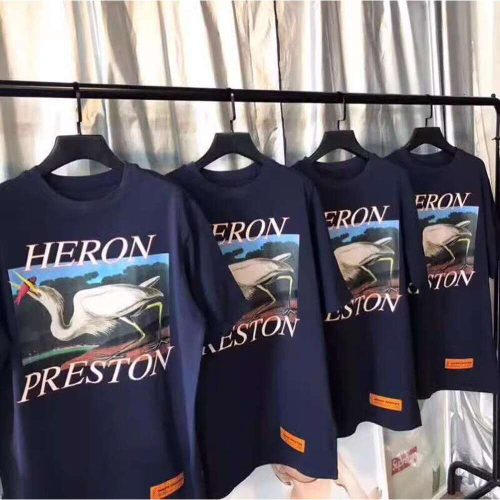 Heronpreston Shirt Official Website Correct Version Super Popular On Instagram 19Ss HERON PRESTON Crane Print Casual Short Sleeve T Shirt For Summer