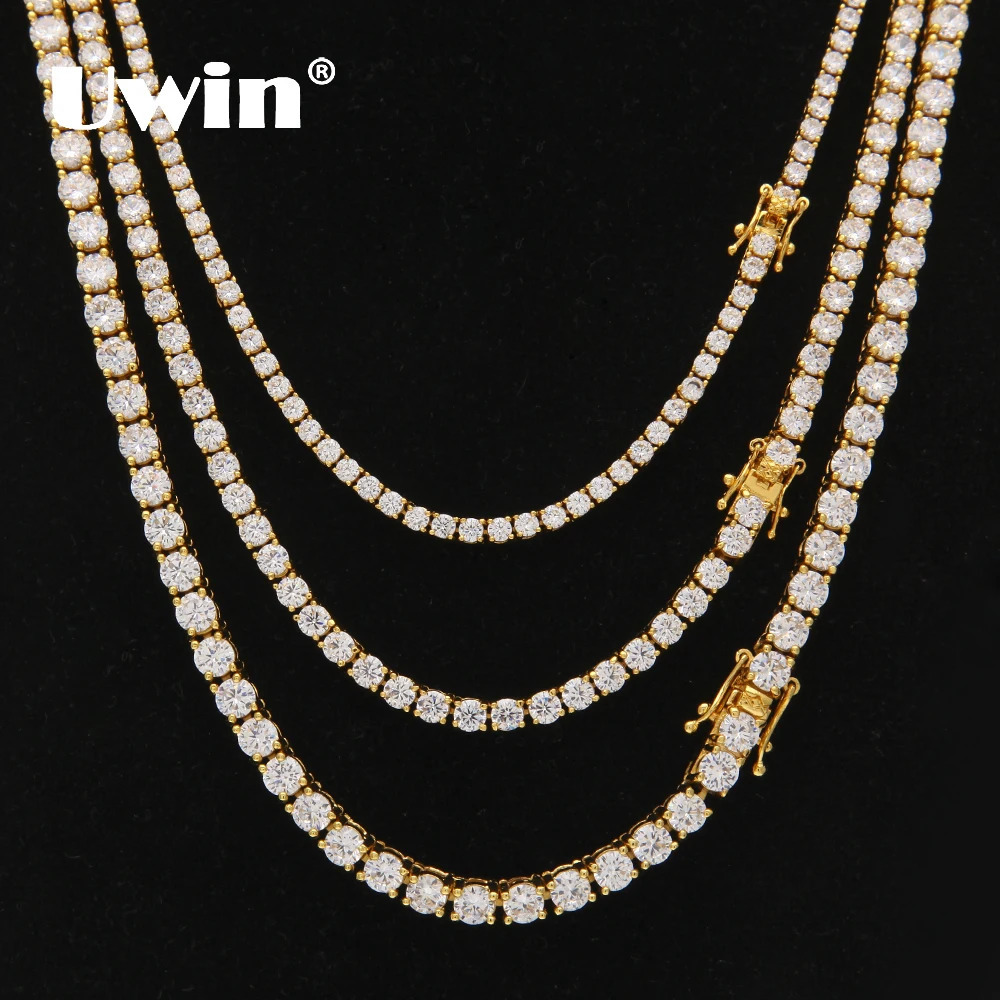 Uwin 3mm 4mm 5mm Round Cut Iced Out Cubic Zirconia Tennis Link Chain Hiphop Top Quality CZ Box Clasp Necklace Women Men Jewelry 260611