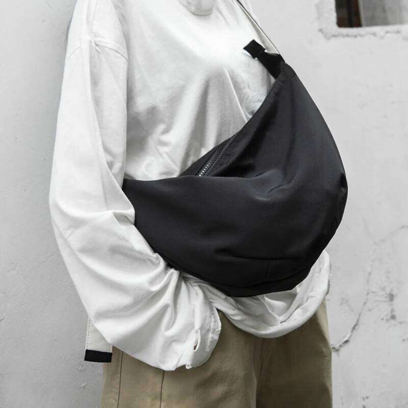 Casual Nylon Hobo Crossbody for Women Men Zipper Shoulder Waterproof Lightweight Oxford Half Moon Bag 11 Inch IPad Use