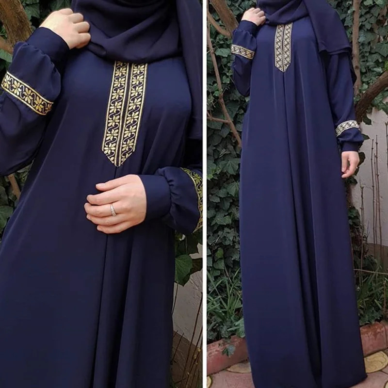 Muslim Abaya Ethnic Style Print Islam Abaya Dress Solid Color Loose Casual Robe Femme Musulman for Middle East ia 260610