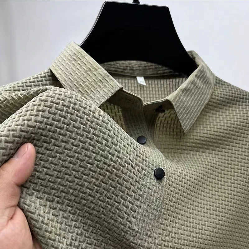 Short 2025 Casual Mens Business Sleeved Bone Flower Solid Color Shirt Fashion Breathable Comfortable Summer Versatile Top M260612