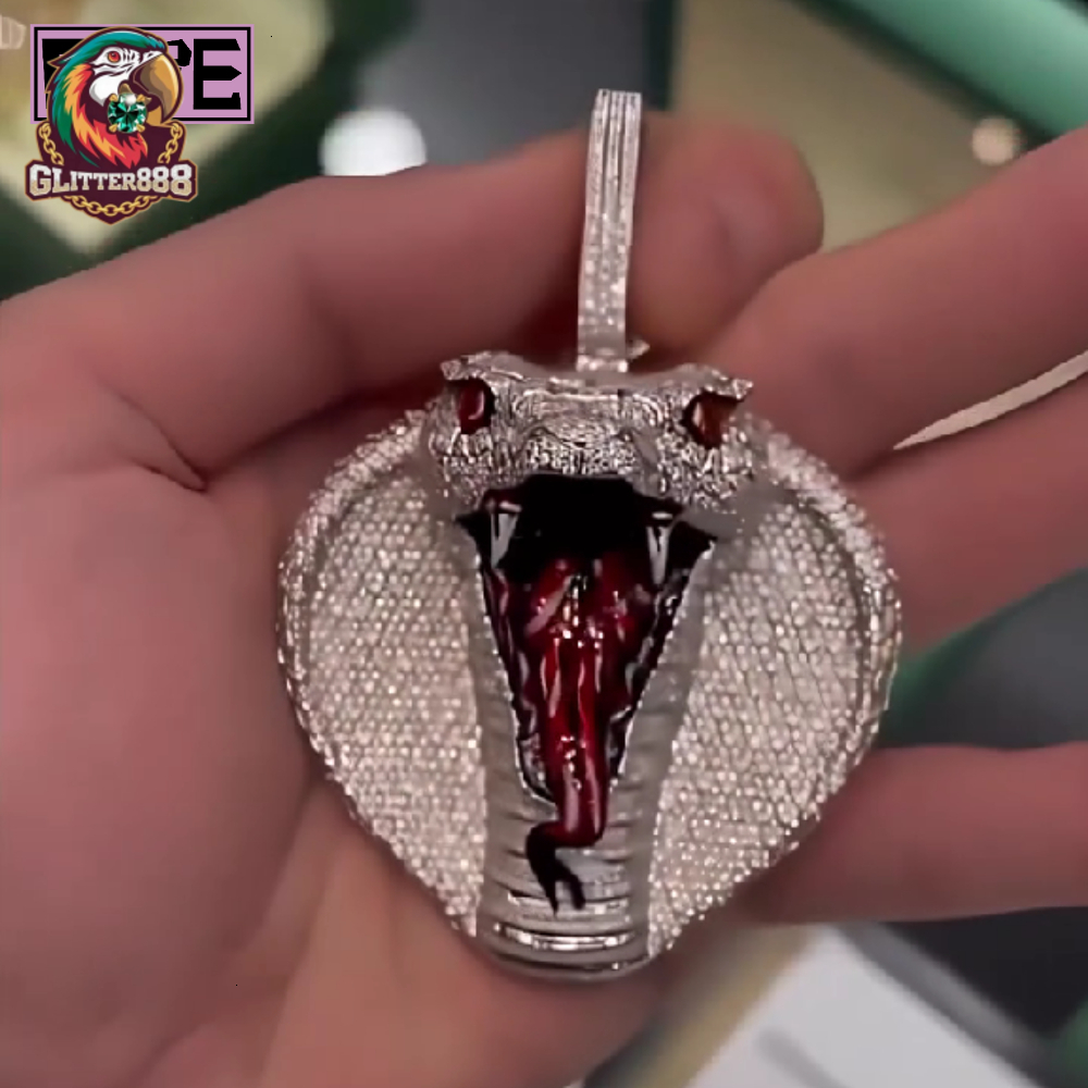 Hiphop Custom Moissanite Pendant Cobra Snake Head 925 Sterling Silver Iced Out 3d Enamel Bling Moissanite Pendant